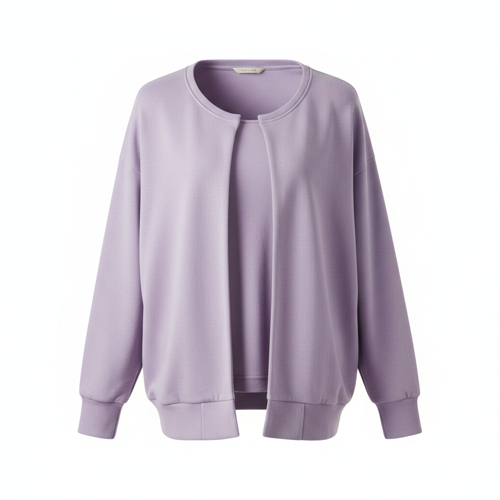 Women's loose round neck hoodie jacket in lavender - casual streetwear