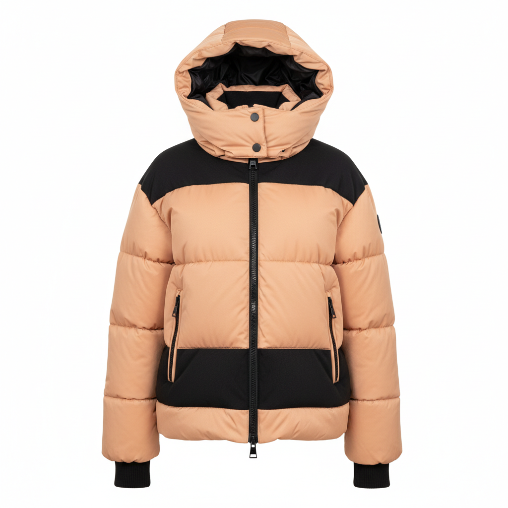 Women's warm padded winter jacket in apricot and black