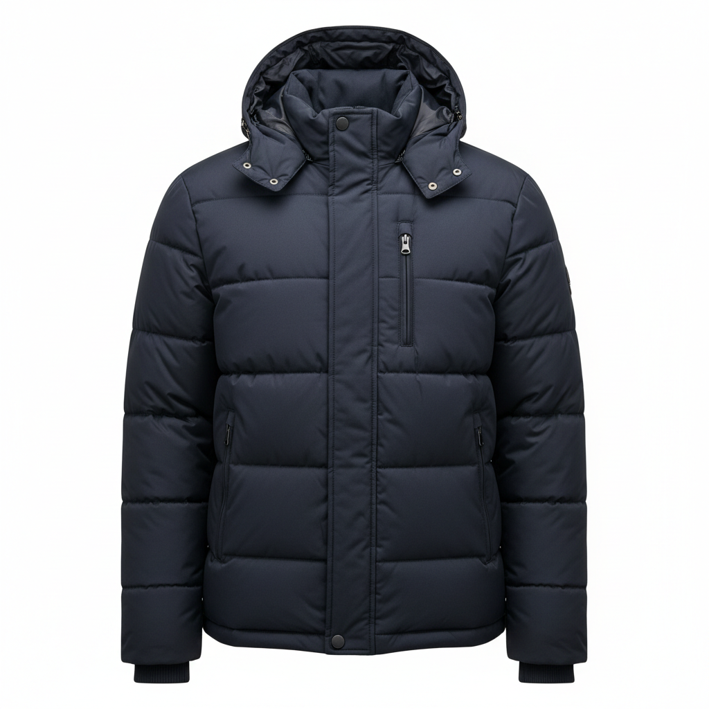 Men's warm padded winter jacket - insulated coat in dark navy