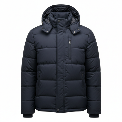 Men's warm padded winter jacket - insulated coat in dark navy